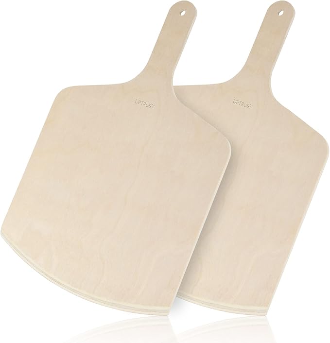 UPTRUST Pizza Peel, Premium Natural Wooden Pizza Peel 12 x 17 inch Rectangular, Large Pizza Spatula, Cutting Board for Baking Homemade Pizza and Bread - Set of 2