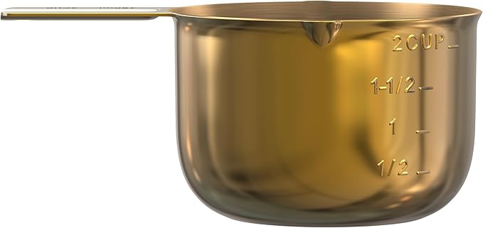 Color Up 2 Cup Measuring Cup, 480ml Gold Stainless Steel Metal Measuring Scoop, Easy-Pour Spouts, Engraved Markings, for Dry & Liquid Ingredients
