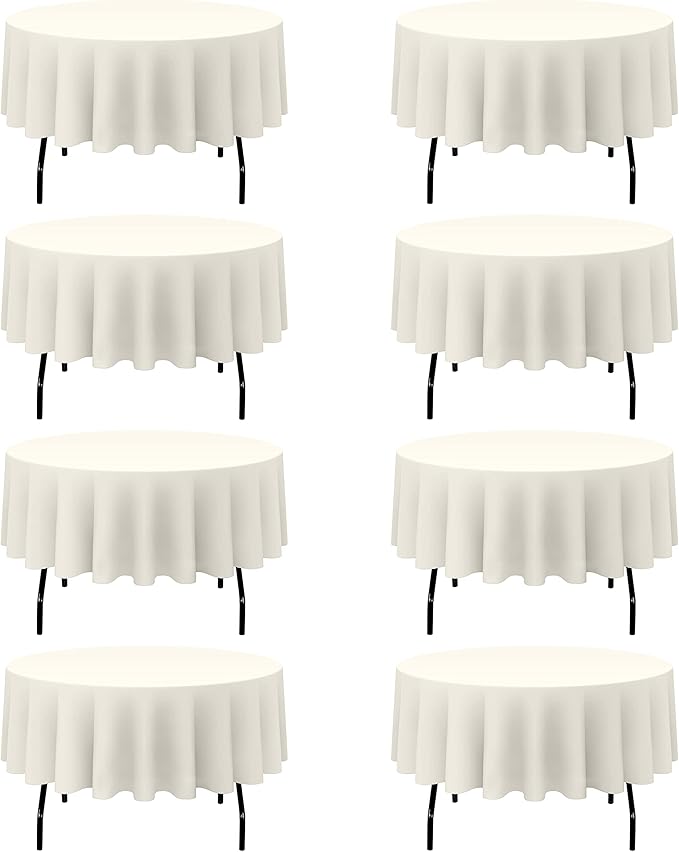 BRILLMAX 8 Pack Ivory Round Tablecloths 90 Inch - Circle Bulk Linen Polyester Fabric Washable Table Cloth Cover for Wedding Reception Banquet Birthday Party Buffet Restaurant