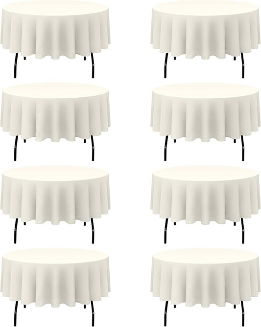 BRILLMAX 8 Pack Ivory Round Tablecloths 90 Inch - Circle Bulk Linen Polyester Fabric Washable Table Cloth Cover for Wedding Reception Banquet Birthday Party Buffet Restaurant