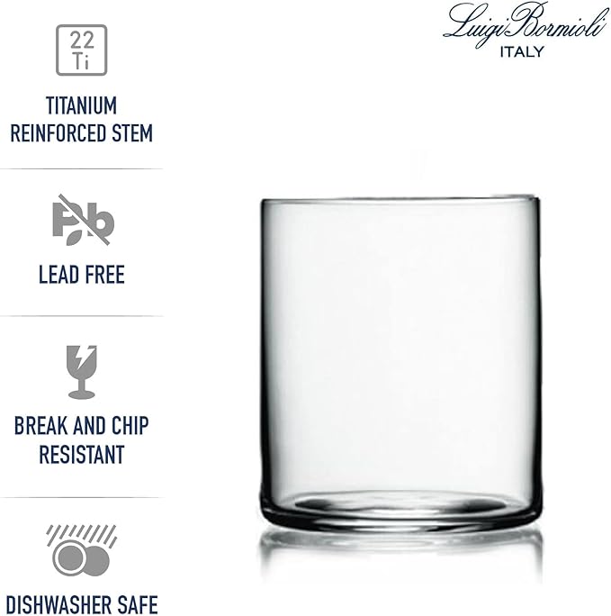 Luigi Bormioli Top Class 12.25 oz Double Old Fashioned Glasses - Set of 6 Elegant Italian-Made Drinkware with Simple Lines Durable Glassware for Whiskey Cocktails, Water, Juice - Great for Gifting