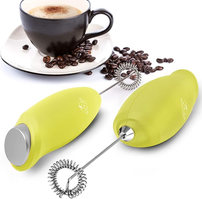 Zulay Kitchen Premium One-Touch Milk Frother for Coffee - Easy-Use Frother Handheld Foam Maker - Electric Whisk Drink Mixer for Cappuccino, Frappe, Matcha and Hot Chocolate (Lime Green)