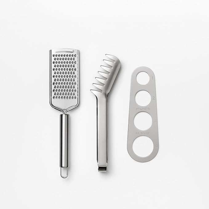 The Essentials, Pasta Tools – Pasta Kit with Spaghetti Tong, Spaghetti Measurer & Grater in Bright Blue Book-Style Case