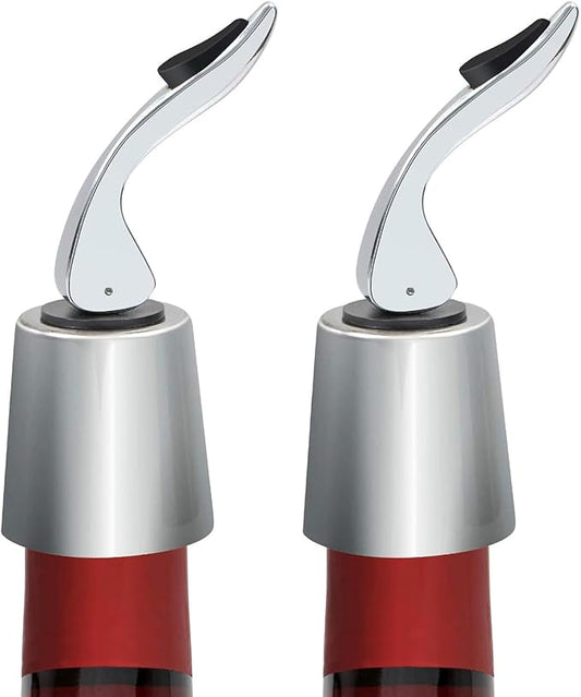 Stainless Steel Wine Bottle Stoppers with Silicone - Reusable Wine Freshness Keep,Wine Bottle Sealer Stopper, Ideal Wine Saver Accessory Gift (Silver,2 Pack)