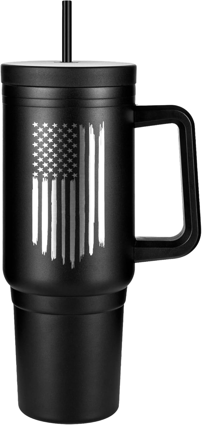40oz Insulated American Flag Tumbler with Handle, Lid & Straw - USA Gifts - Use for Water, Tea, Coffee & More-Flag 40oz Tumbler