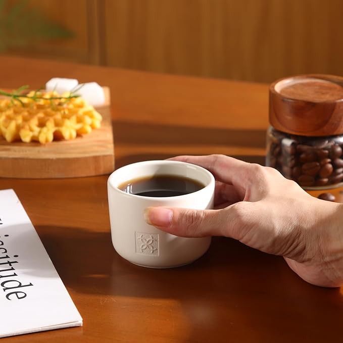 Porcelain Espresso Cups Set of 2, 3.5-4 oz Ceramic Small Coffee Cups, White Demitasse Cups for Espresso Coffee or Tea Shot Cups, Microwave Dishwasher Safe.