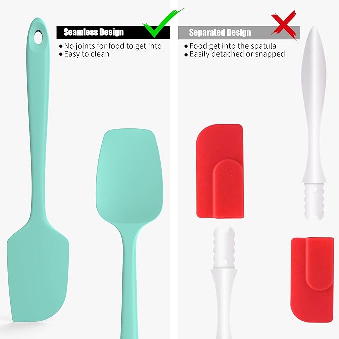 2-Piece Silicone Scraper & Spoon Spatulas: Doosu 600°F Heat Resistant Food Grade BPA Free Rubber Baking Flat Spatula Kitchen Cooking Spoonula for Mixing Scraping Folding Stirring Serving (Aqua Sky)