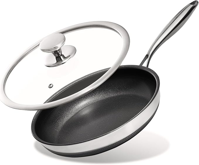 KITEXPERT Non Stick Frying Pans with Lid, 8" Titanium Ceramic Pan Nonstick Stainless Steel Skillet, PFAS PFOA & PTFE Free, Quick-Cool Handle, Dishwasher & Oven Safe, Compatible with All Cooktops