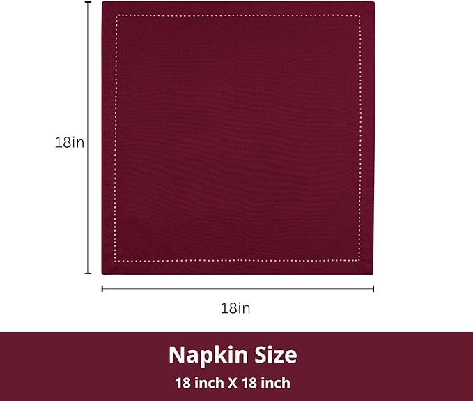 PurpleEssences Set of 12 Hemstitch Cloth Dinner Napkins 100% Cotton - Soft Durable Washable - Ideal for Wedding Christmas Holiday Winter - Perfect Everyday Use Table Linen 18x18 - Burgundy