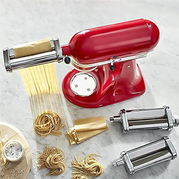 Pasta Attachment for KitchenAid Stand Mixer, 3 Piece Pasta Making Kit Including Pasta Roller, Cutter for Authentic Spaghetti and Fettuccine Sheets, Durable Noodle Accessories by Cofun