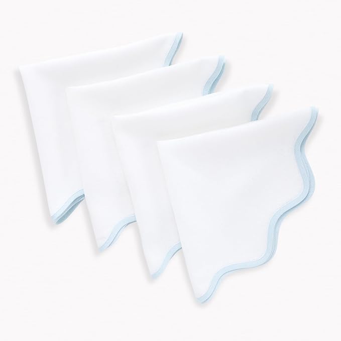 Solino Home Linen Scallop Cloth Napkins Set of 4-100% Pure Linen Ice Water and White Dinner Napkins 20 Inch for Christmas - Giselle Scallop Edge, Handcrafted and Machine Washable