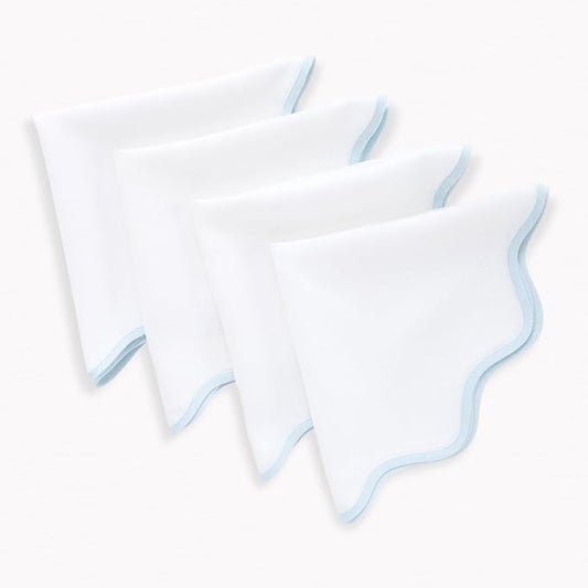 Solino Home Linen Scallop Cloth Napkins Set of 4-100% Pure Linen Ice Water and White Dinner Napkins 20 Inch for Christmas - Giselle Scallop Edge, Handcrafted and Machine Washable