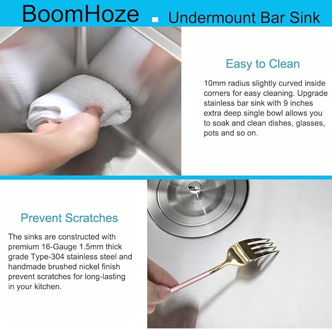 Undermount Bar Sink Stainless Steel, 15 x 17 Inch Undermount Workstation Small 16 Gauge Single Bowl Outdoor Kitchen Bar Prep Sink