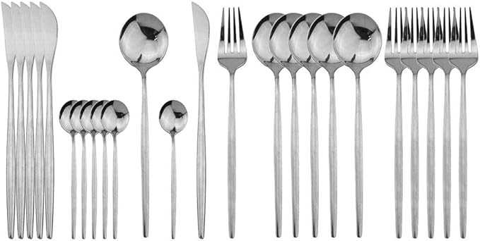 JASHII 24 Pieces Silverware Flatware Cutlery Set, Stainless Steel Tableware Silverware-Service for 6 Dishwasher Safe Full Set Flatware Durable (Silver)