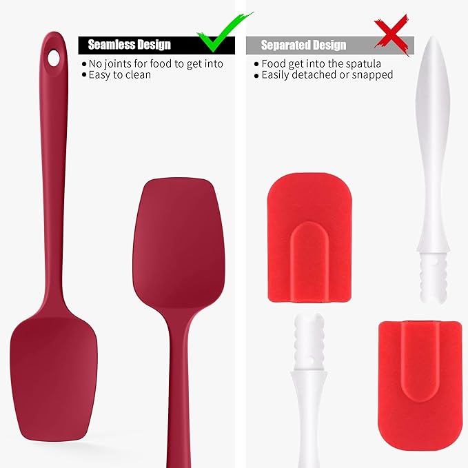 Heat Resistant Silicone Spoon Spatula, Doosu 600°F High Temp Flexible Cooking Spoons Kitchen Rubber Spoonula Scratch-Proof for Mixing Stirring Scraping Serving Non-Stick Cookware (11.4in, Red)