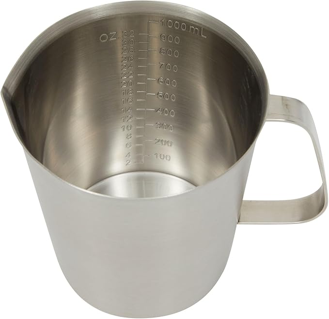 Juvale 4-Stainless Steel Metal Measuring Cups - 32 Oz/1000 mL, With Handle - Stainless Steel Graduated Pitcher with Ounce & Milliliter Markings