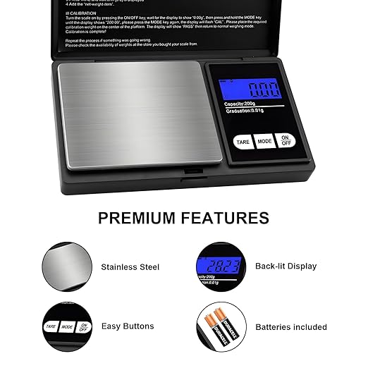 Digital Small Scale 200g/0.1g Accuracy Gram and Ounces Scale for Jewelry, Powder, Coin, Food Kitchen Pocket Scale with Tare, Backlight Display, Auto Shutoff
