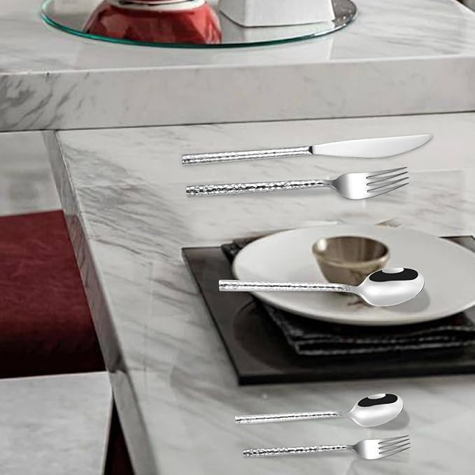 60-Piece Gold Hammered Silverware Flatware Cutlery Set Service for 12,304 Thickened Stainless Steel Cutlery Knife,Fork and Spoon Set,Dishwasher Safe,Gift Package for Wedding Housewarming