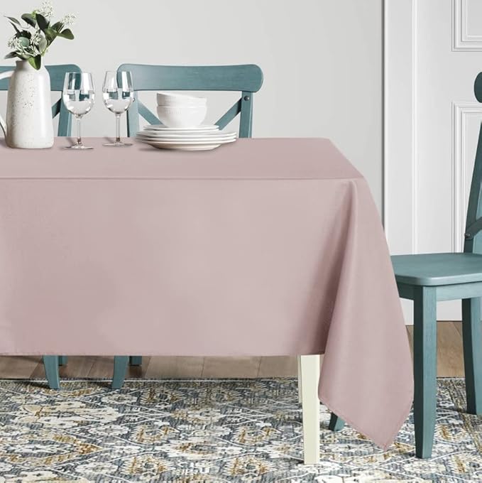 sancua Rectangle Tablecloth - 70 x 90 Inch - Stain and Wrinkle Resistant Washable Polyester Table Cloth, Decorative Fabric Table Cover for Dining Tables, Buffet Parties and Camping, Blush