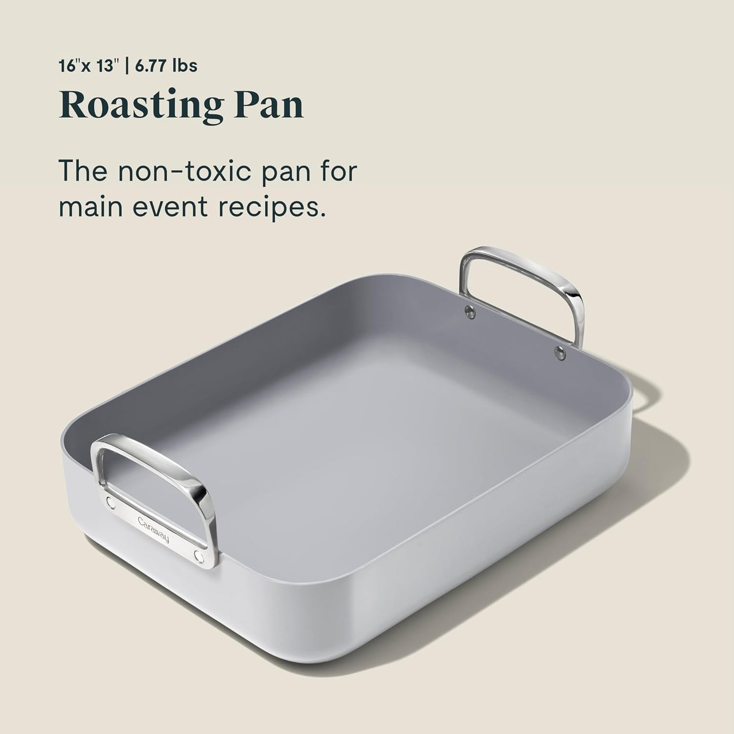 Caraway Roasting Pan - 16x13” Roasting Pan with Rack - Non-Stick Ceramic Coated - Non Toxic, PTFE & PFOA Free - Oven Safe & Compatible with All Stovetops - Gray
