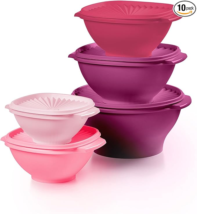 Tupperware Heritage Collection, New 10 Piece Food Storage Container Set in Vintage Pink, Dishwasher Safe and BPA Free (5 Bowls, 5 Lids)