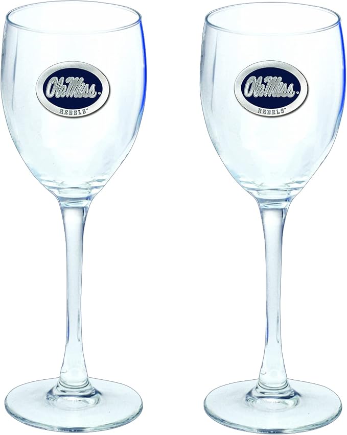 Heritage Pewter Ole Miss Rebels Glass Goblets – Set of 2 | 12 OZ Goblet Wine Glasses | Expertly Crafted Pewter Glass