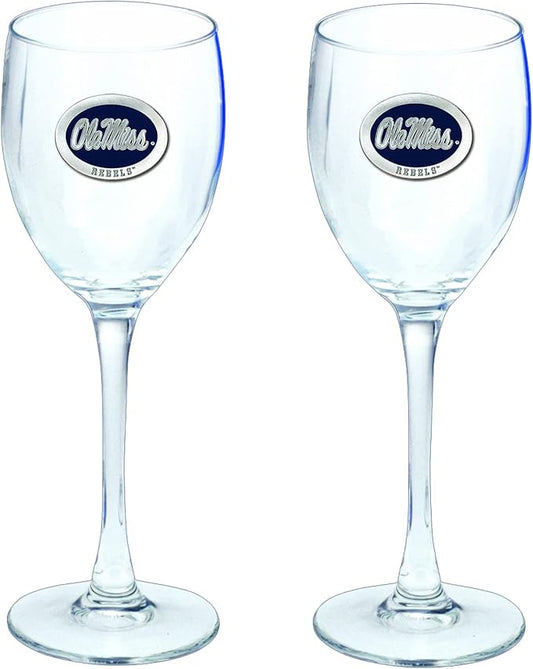 Heritage Pewter Ole Miss Rebels Glass Goblets – Set of 2 | 12 OZ Goblet Wine Glasses | Expertly Crafted Pewter Glass