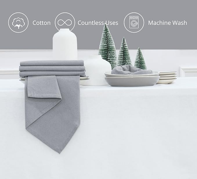 PurpleEssences Set of 6 Cloth Dinner Napkins 100% Cotton 18x18 Inch - Soft Durable Washable - Ideal for Farmhouse Party Christmas Holiday Winter - Perfect Everyday Use Table Linen - Ash Grey