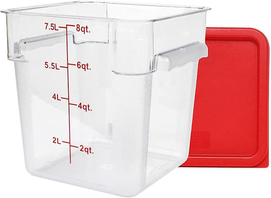 Tiger Chef 8 Quart Commercial Grade Clear Food Storage Square Polycarbonate Containers With Red Lids