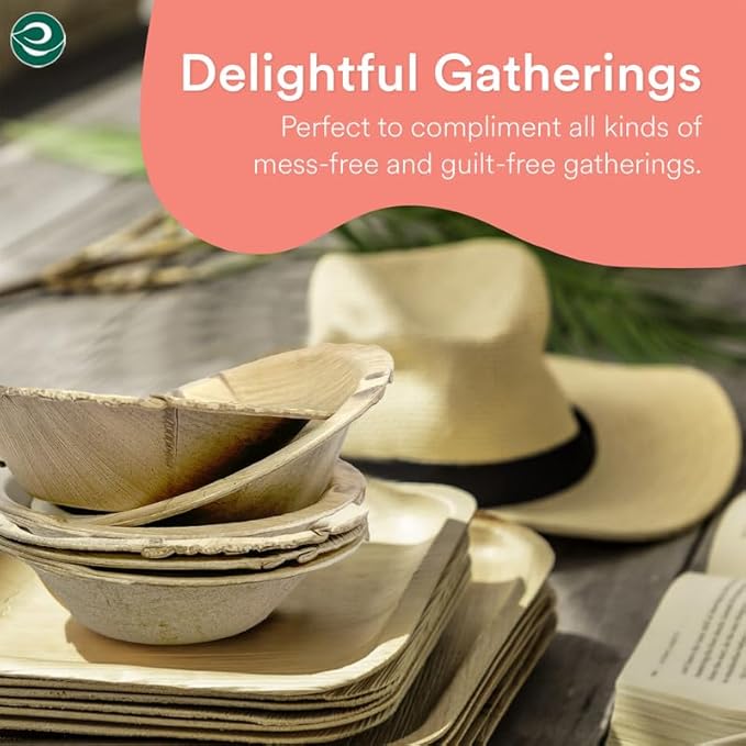 ECO SOUL Palm Leaf Bowl 100 pc, Small 5" (8 Oz) | Round Like Bamboo Bowls, Compostable, Biodegradable, Disposable Palm Leaf Bowls Eco-friendly | Sturdy, Microwave & Oven Safe