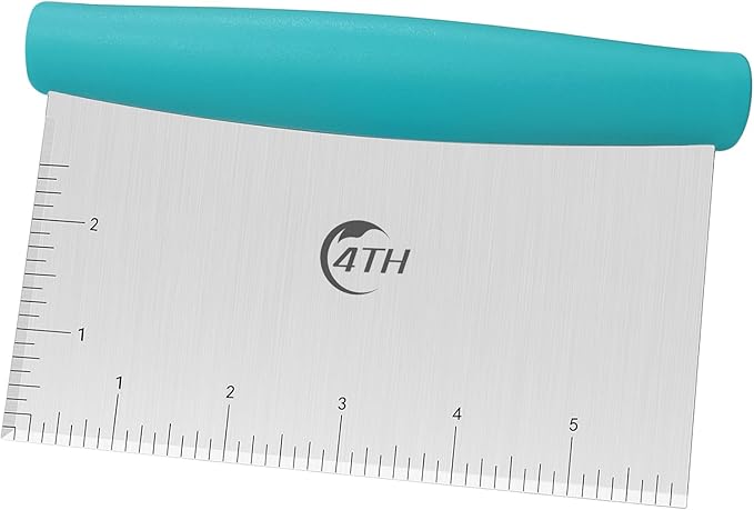 4TH Bench Scraper - Professional Stainless Steel Dough&Pastry Cutter, Multi-Purpose Kitchen Essential Gadget, Food-Safe Chopping Board Aid, Perfect Home Baking Culinary Tool - Turquoise