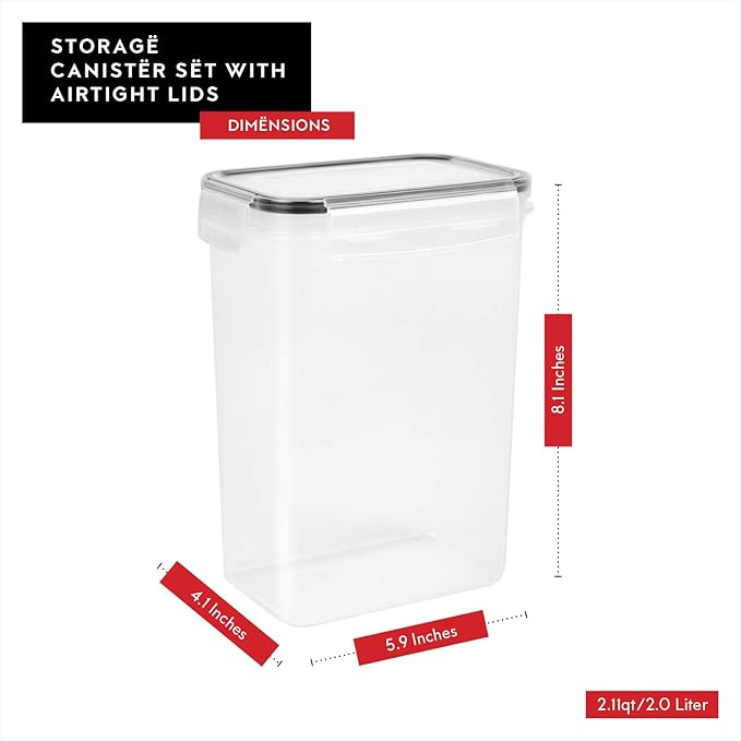 DWËLLZA KITCHEN Airtight Food Storage Container Set - 6 Pieces 2.0L - Plastic BPA Free Kitchen Pantry Storage Containers - Dishwasher Safe - Include 8 Labels and Marker - Keeps Food Fresh & Dry