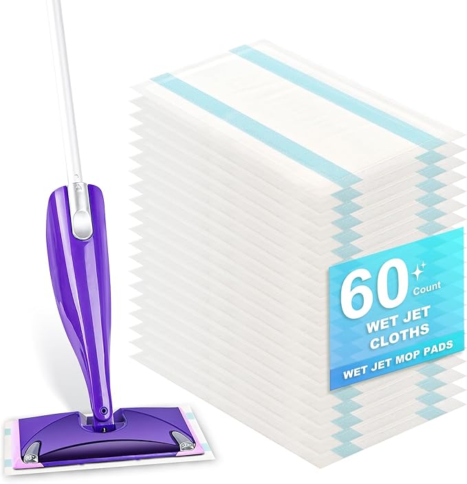 60 Count Disposable Mop Pad Refills for Swiffer Wet Jet Spray Mop - Wet Jet Pads,Made of high-end Cotton,5X Highly Absorbent, Suitable for All Floor Surfaces, Deep Cleaning of Stubborn Stains