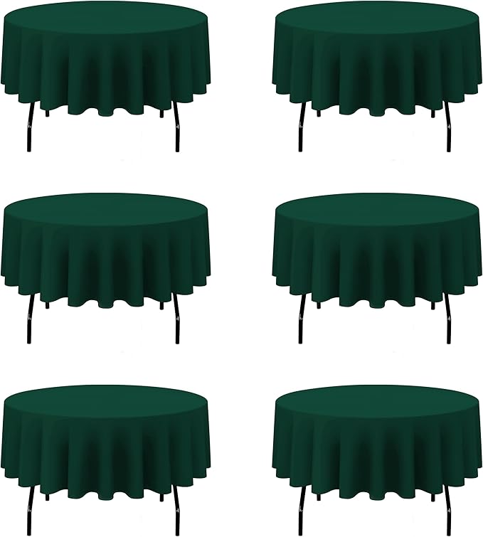 BRILLMAX 6 Pack Hunter Green Round Tablecloths 90 Inch - Circle Bulk Linen Polyester Fabric Washable Table Cloth Cover for Wedding Reception Banquet Birthday Party Buffet Restaurant