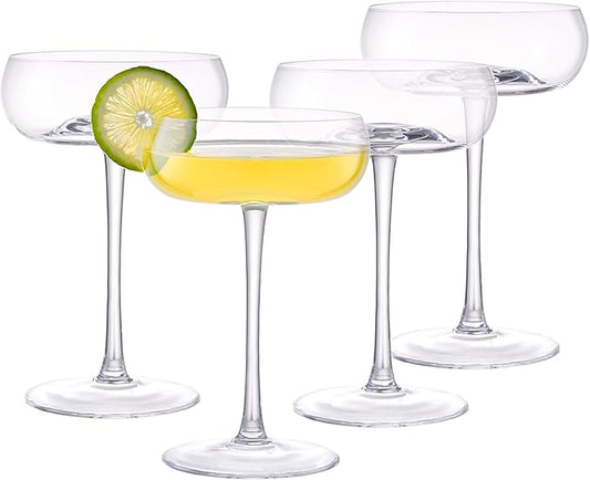 Handmade Coupe Glasses Set of 4 – 8.5oz Crystal Cocktail Glasses with Unique Convex Base, Elegant Coupe Glassware for Margarita, Martini, Champagne, Manhattan & Cocktails