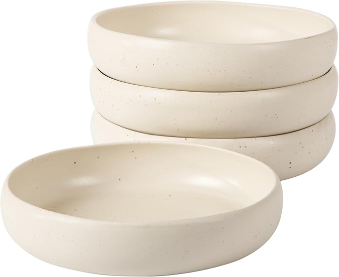 Bloomhouse - Two Time Oprah's Favorite Things Winner - Corsica Clay 4-Piece Meal and Pasta Bowl Set – Sea Salt White Stoneware for Dinner, Serving & Everyday Use