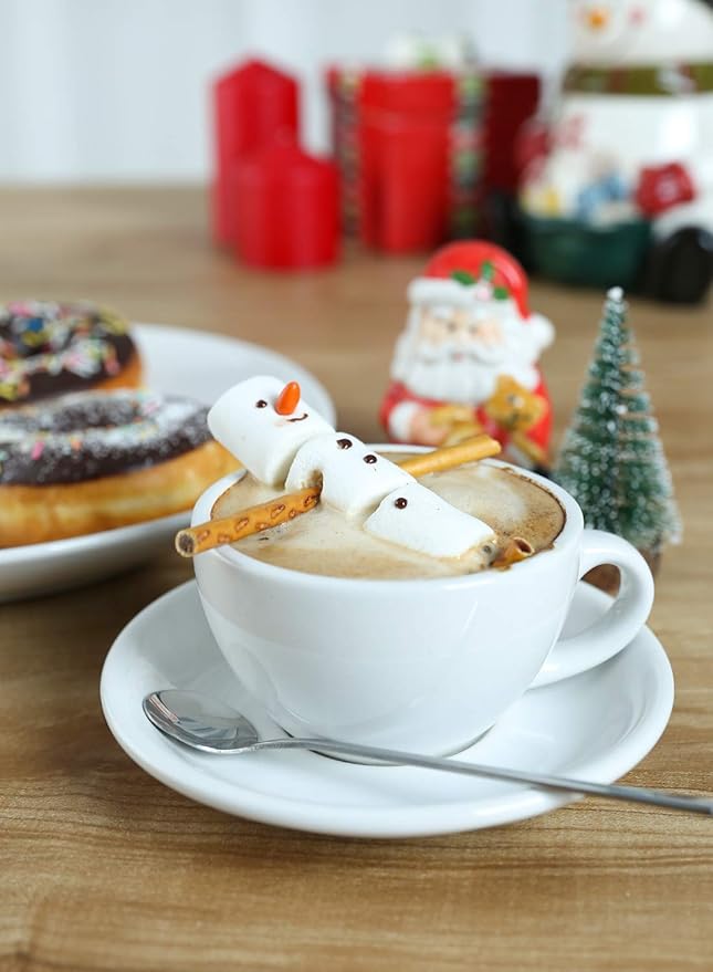 LE TAUCI 3 oz Espresso Cups with Saucers, Demitasse Coffee Cup for Shot, Lungo, Ristretto - 3 inch, Set of 4, White