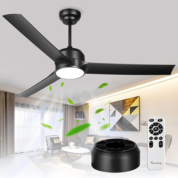 52 Inch Black Ceiling Fan with Filters Lights Remote Control, Quiet DC Motor/Dimmable 3 Colors LED/6 Speed High CFM/3 Blade Indoor Ceiling Fans with Light for Bedroom Living Room Porch