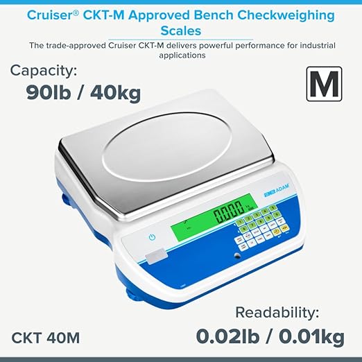 Adam Equipment CKT-M Approved Bench Checkweighing Scales for Industrial Weighing, checkweighing, Parts Counting, Setting Pricing by Weight NTEP Measurement Canada, CKT 40M, 90lb/40kg x 0.02lb/0.01kg