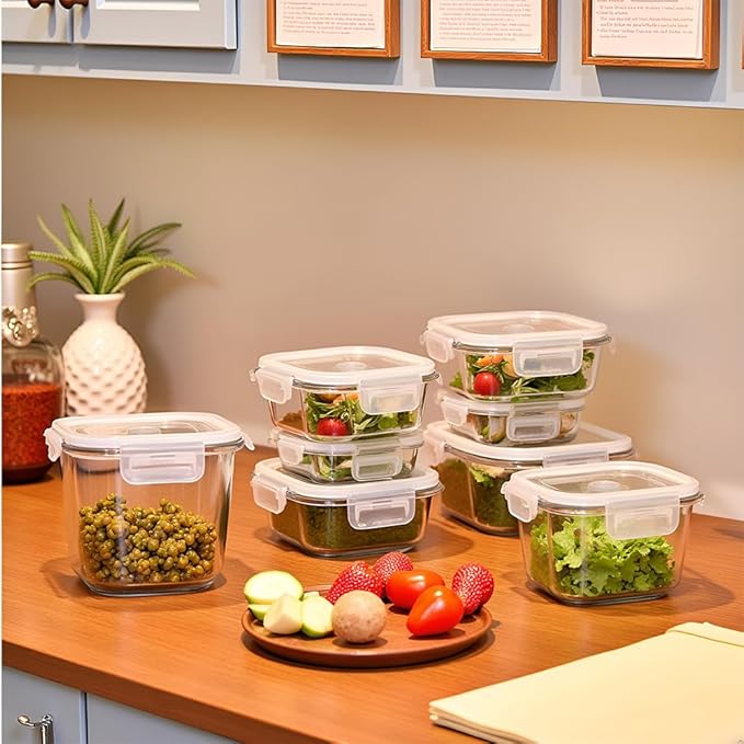 16OZ Square Glass Meal Prep Containers with Lids, 2 Cup Square food Storage Containers, Heat-Resistant BPA-Free Small Glass Food Containers, MicrowaveDishwasherFreezer Safe (4 Pack)