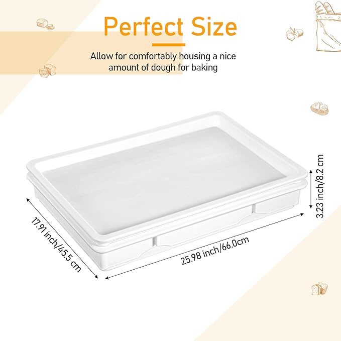 Tioncy 4 Pcs Pizza Dough Proofing Box Dough Container Stackable Trays with Lids Pizza Storage Container Collapsible for Storage Safekeeping, 25.98'' x 17.91'' x 3.23'', 4 Trays and 1 Covers