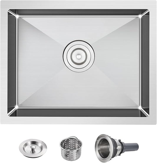 POPFLY 20×17 Inch Undermount Kitchen Sink, Small Wet Bar Prep Sink, 18 Gauge Stainless Steel Single Bowl 9 Inch Deep Rv Sink, Brushed Fregadero De Cocina
