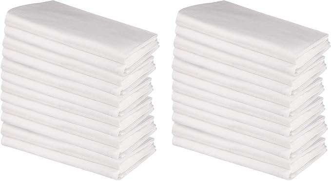 DG Collections 100% Cotton Flour Sack Towels – 24 Pack, 27x27 Inches, White, Lint-Free, Pre-Washed, Hemmed Edges – Reusable Kitchen Towels for Cleaning, Embroidery, Printing & Crafts - White