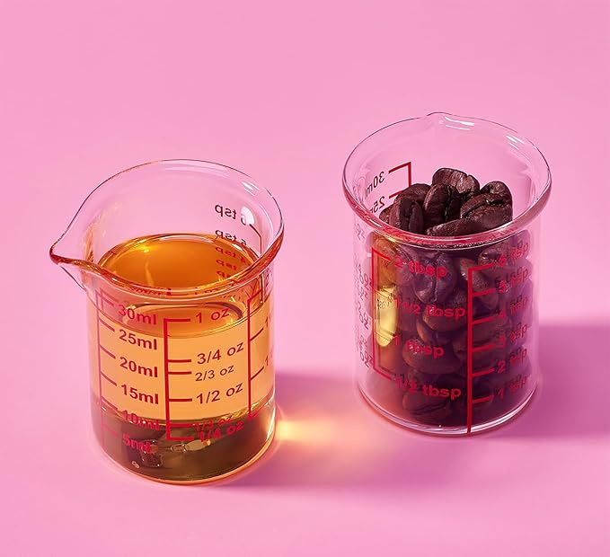 High Borosilicate Glass Measuring Cup with V-Shaped Spout, 30ml (1oz) | Pack of 2 – Precision Glass Measuring Cup for Kitchen & Bar