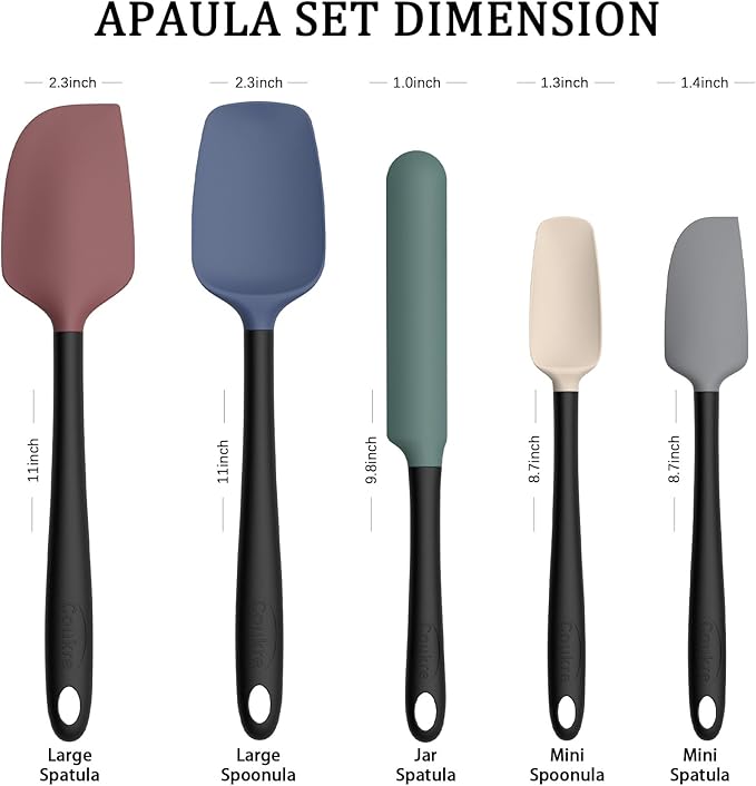 Coukre Silicone Spatula Set of 5,High Heat Resistant, Food Grade Silicone, Upgraded Extended Reinforced Handle,Dishwasher Safe, for Baking, Cooking (Colorful A Black, Color block)
