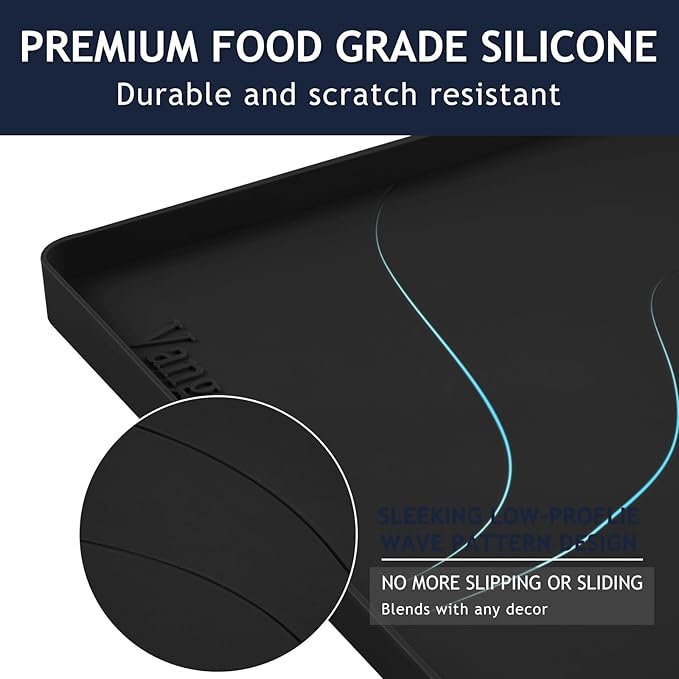 Premium Under Sink Mats for Kitchen Waterproof 34" x 22", Extra Thick Non-Slip Silicone Under Sink Liner Drip Tray, Raised Edge Under Sink Cabinet Mat ,Prevent Drips, Leaks, Spills,Black