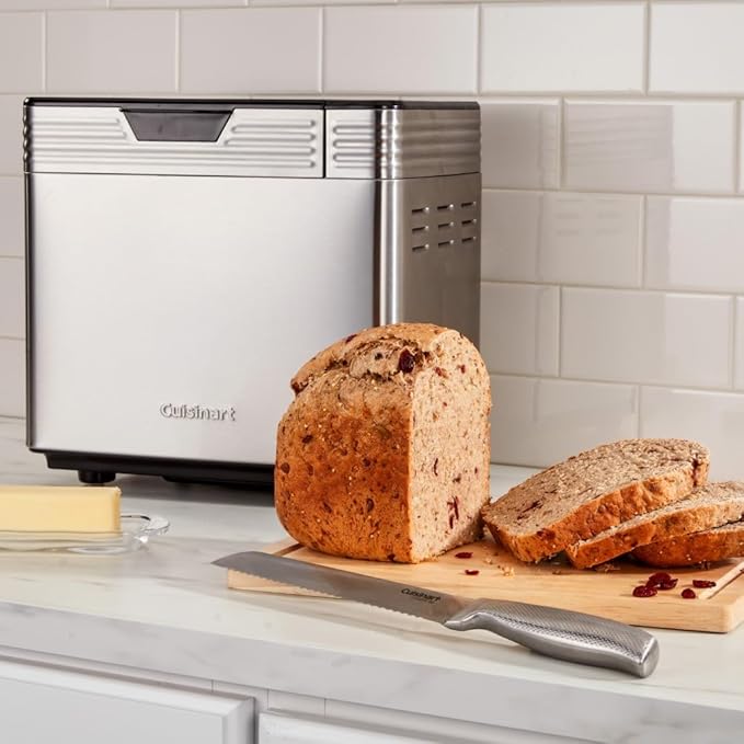 Cuisinart Bread Maker Machine, Stainless Steel Convection Bread Machine with 16 Menu Options, 3 Loaf Sizes Up to 2 Lb., 3 Crust Colors, Includes Measuring Cup, Spoon & Kneading Hook, CBK-210
