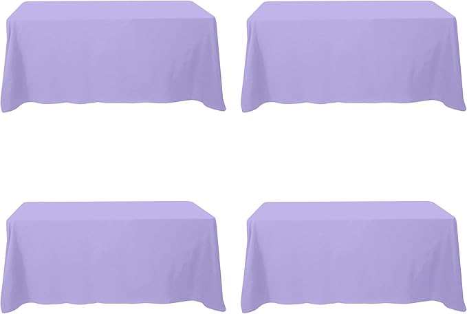 BRILLMAX 4 Pack Lavender Tablecloths for 6 Foot Rectangle Tables 90 x 132 Inch - 6ft Rectangular Bulk Linen Polyester Fabric Washable Cloth Cover for Wedding Reception Banquet Birthday Party