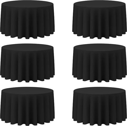 BRILLMAX 6 Pack Black Round Tablecloths 120 Inch - Circle Bulk Linen Polyester Fabric Washable Table Cloth Cover for Wedding Reception Banquet Birthday Party Buffet Restaurant