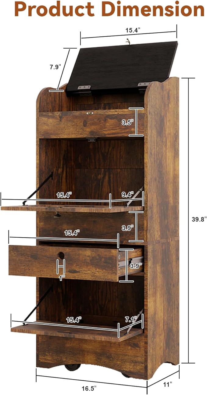 ARTETHYS Potato and Onion Storage Bin with Wheels Movable Bread Box with Lid Rustic Vegetable Organization Cabinet for Kitchen
